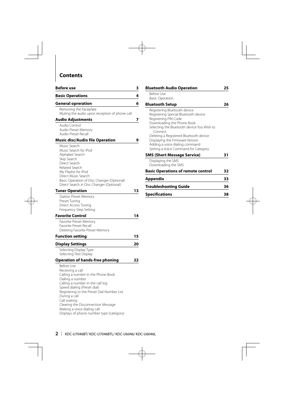 Kenwood KDC-U6046L User Manual | Page 2 / 40