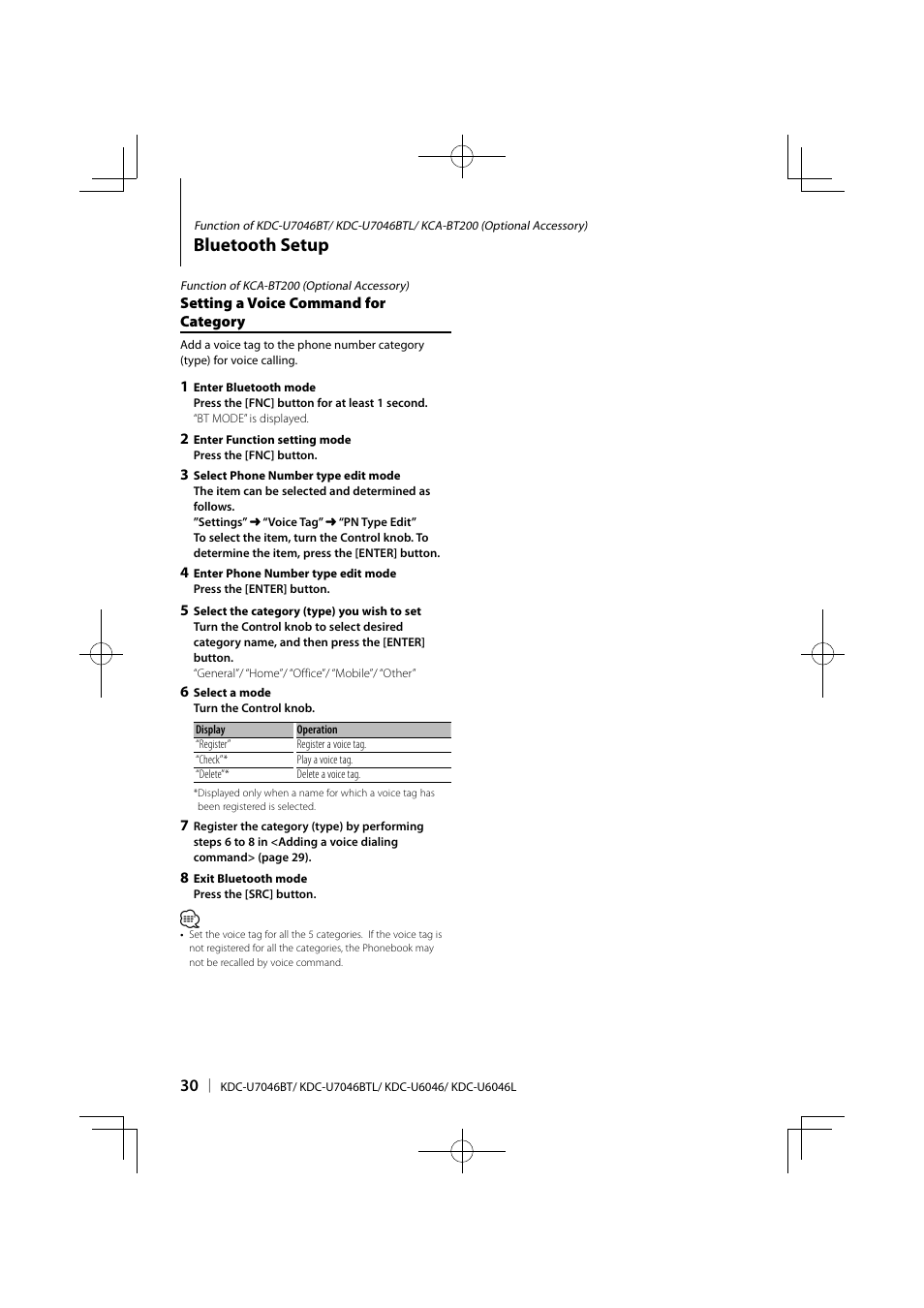 Bluetooth setup | Kenwood KDC-U6046L User Manual | Page 30 / 40