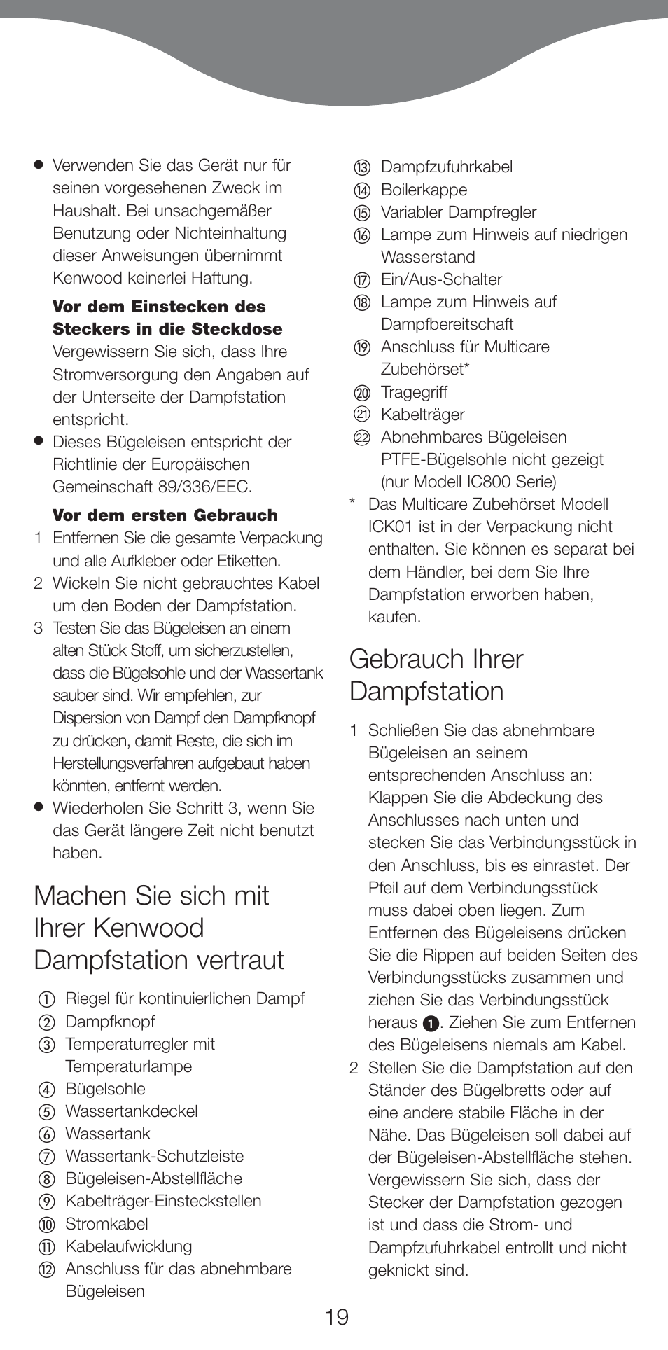 Gebrauch ihrer dampfstation | Kenwood IC800 User Manual | Page 22 / 105