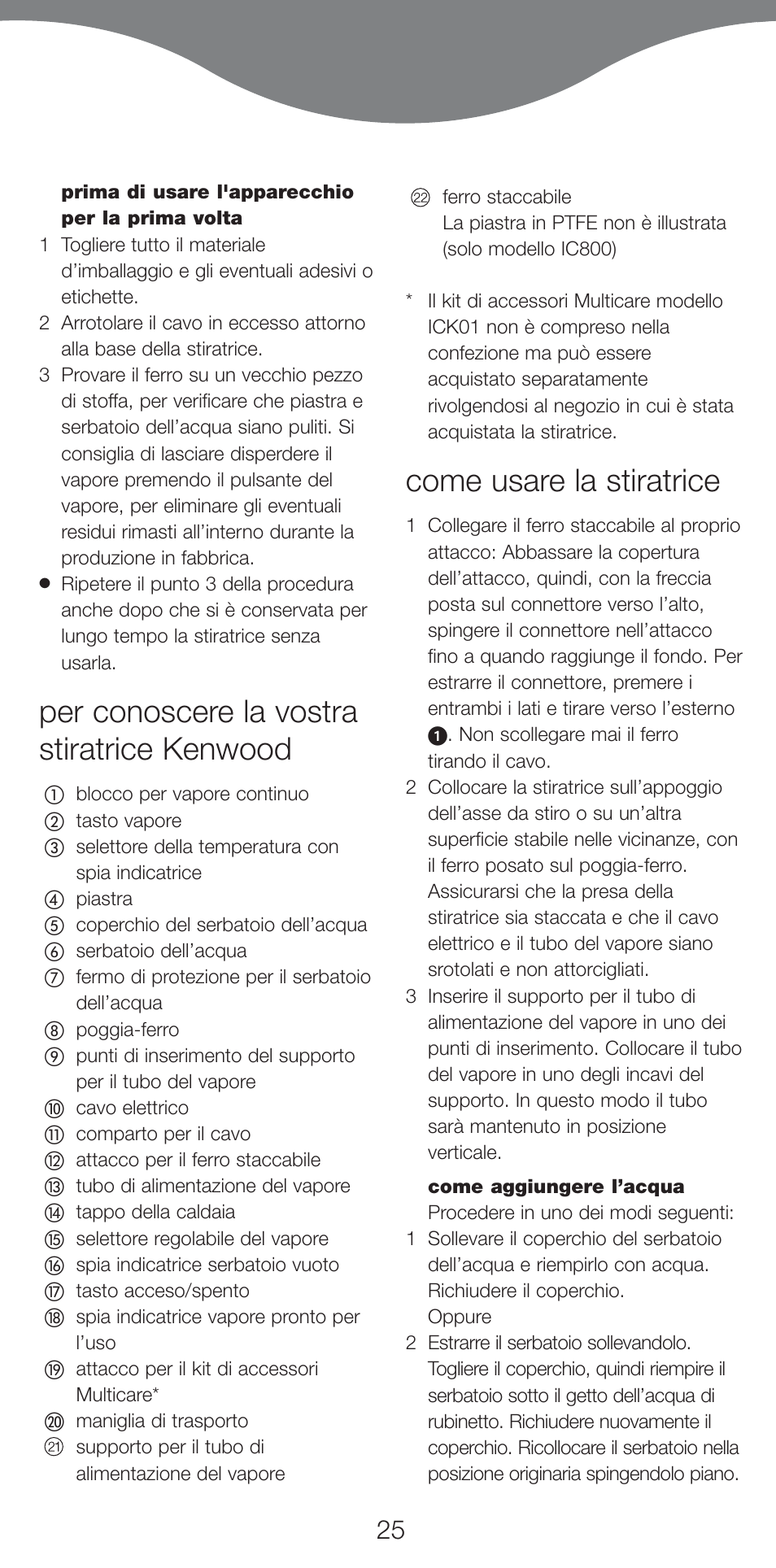 Per conoscere la vostra stiratrice kenwood, Come usare la stiratrice | Kenwood IC800 User Manual | Page 28 / 105