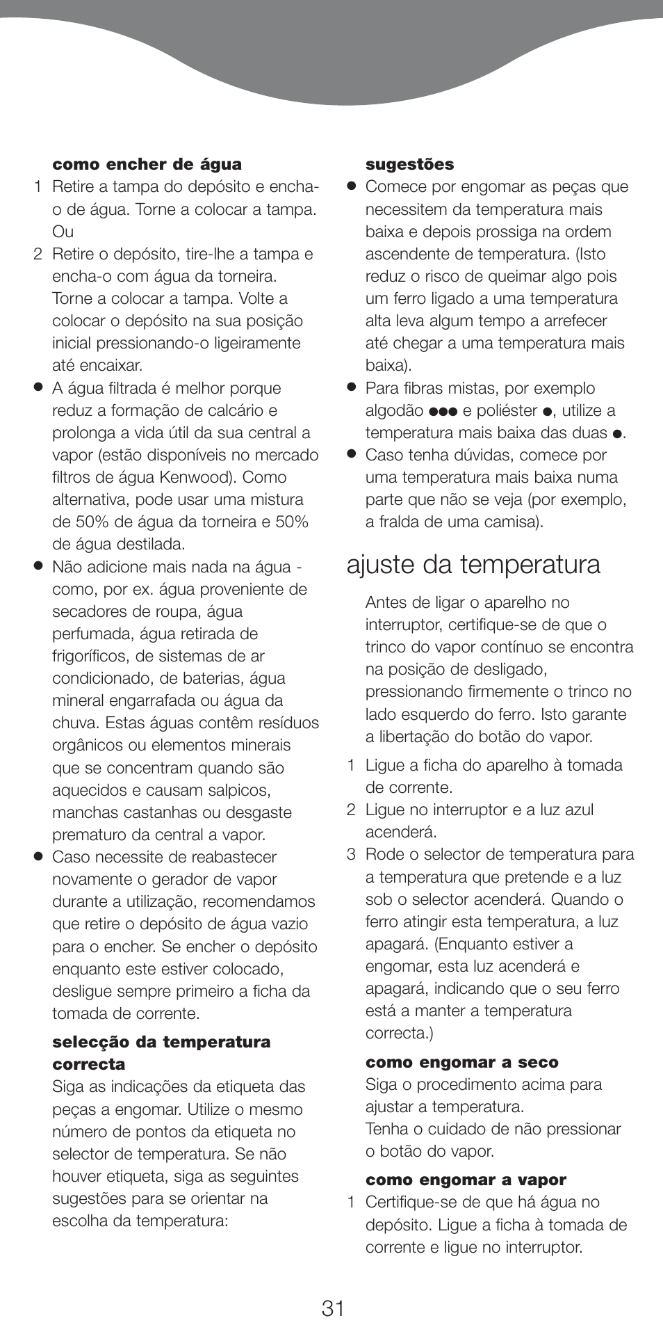 Ajuste da temperatura | Kenwood IC800 User Manual | Page 34 / 105