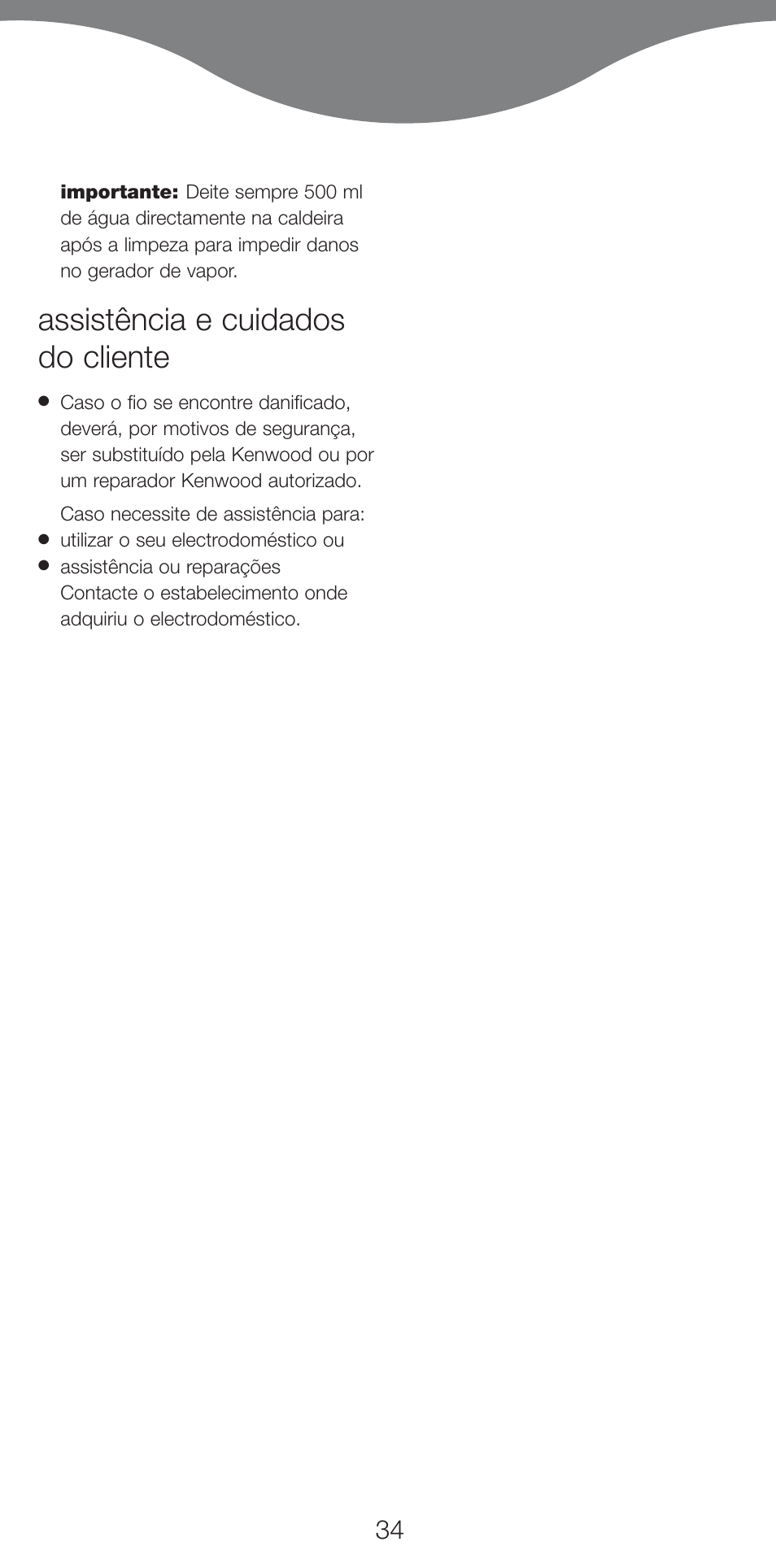 Assistência e cuidados do cliente | Kenwood IC800 User Manual | Page 37 / 105