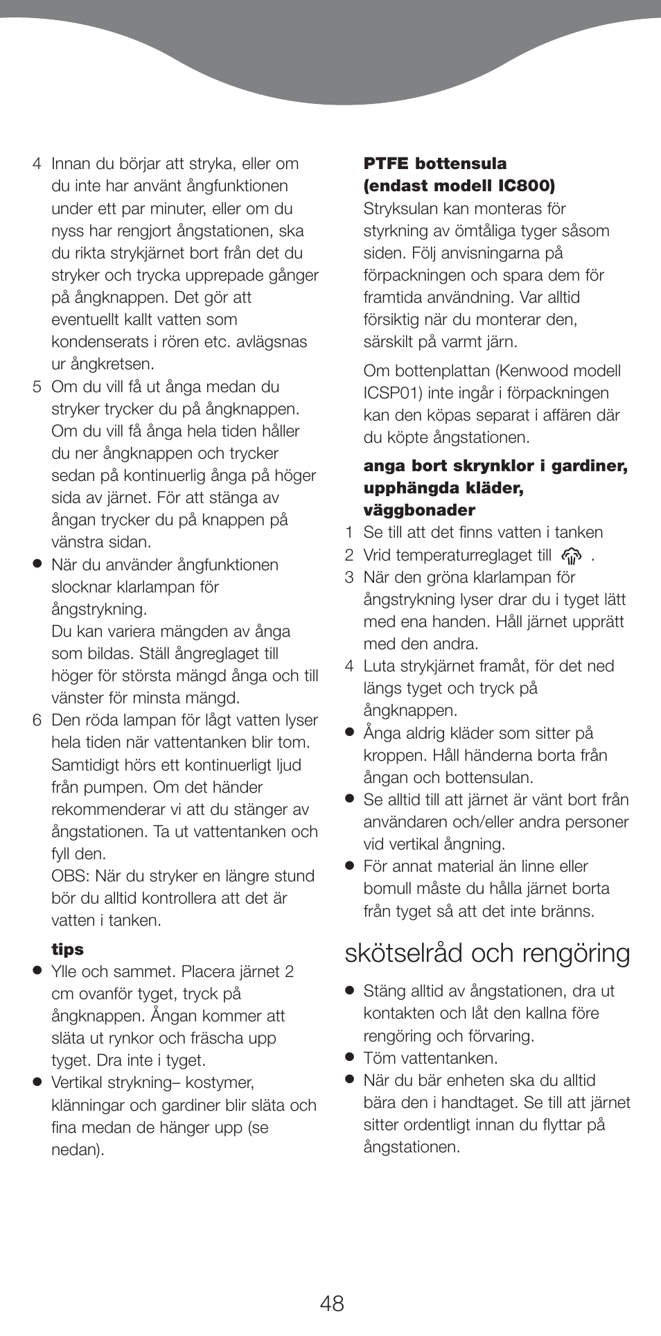Skötselråd och rengöring | Kenwood IC800 User Manual | Page 51 / 105