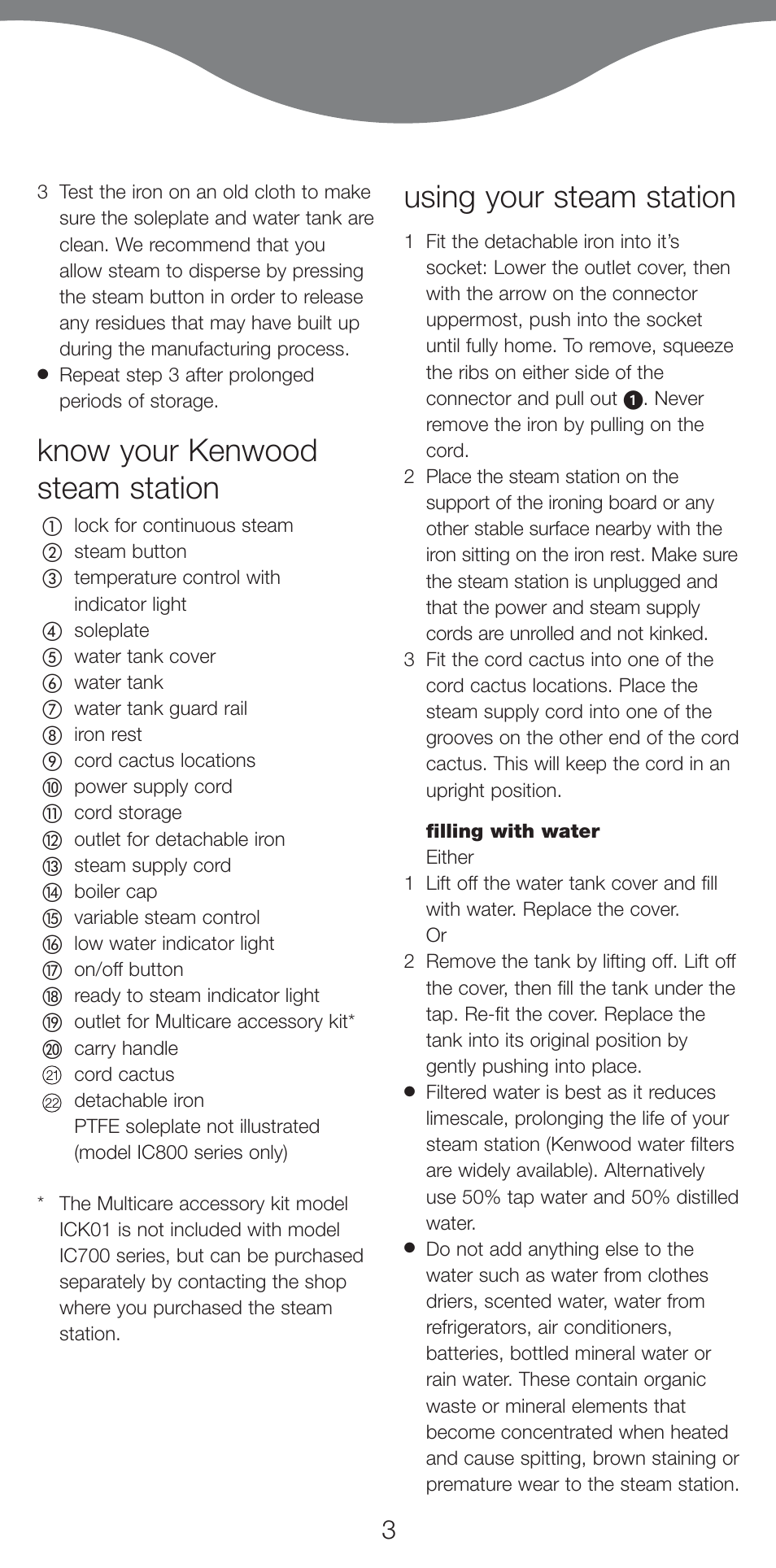 Know your kenwood steam station, Using your steam station | Kenwood IC800 User Manual | Page 6 / 105