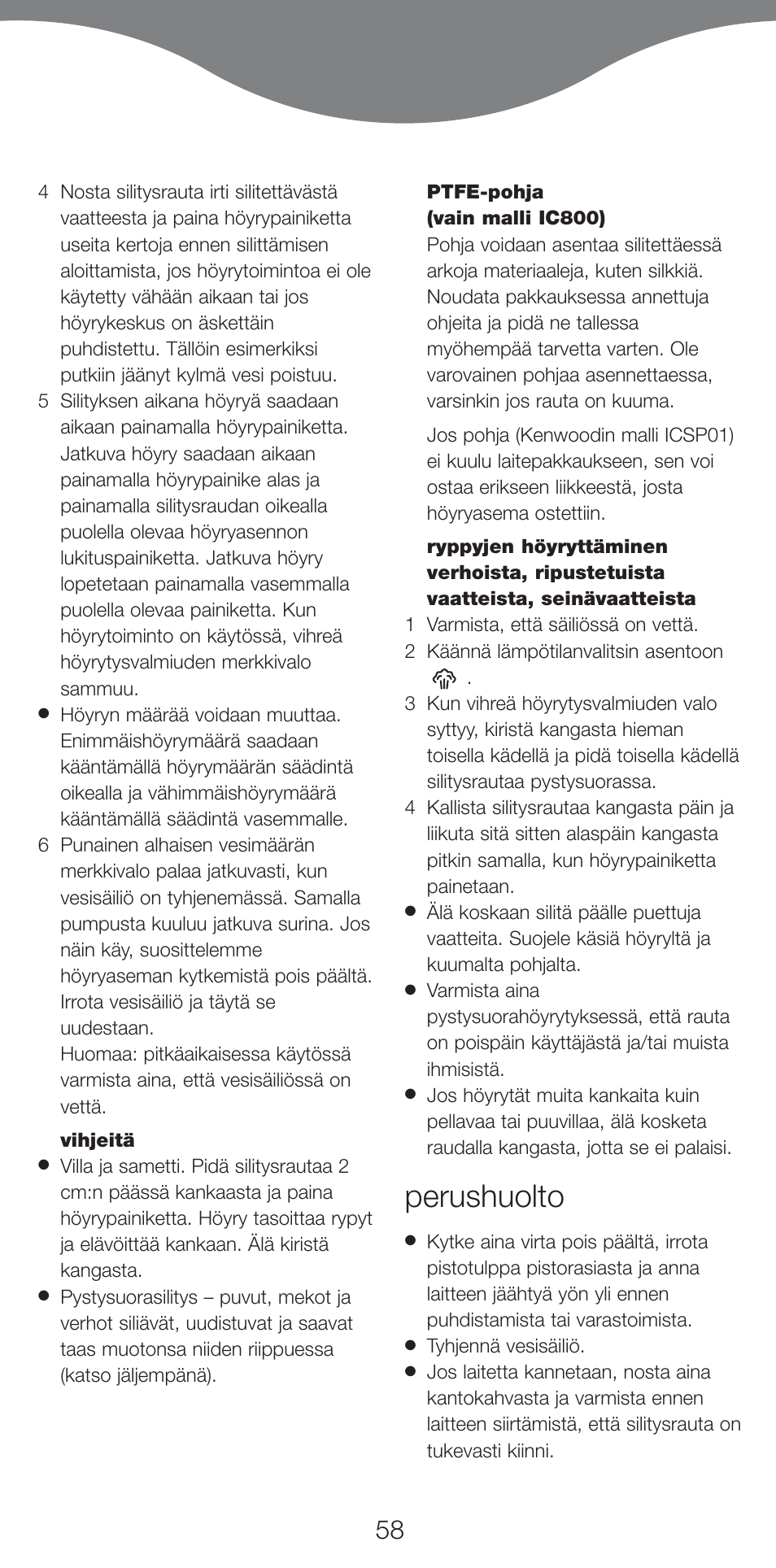 Perushuolto | Kenwood IC800 User Manual | Page 61 / 105