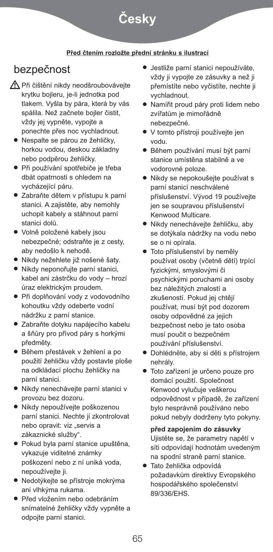 Ïesky, Bezpeïnost | Kenwood IC800 User Manual | Page 68 / 105