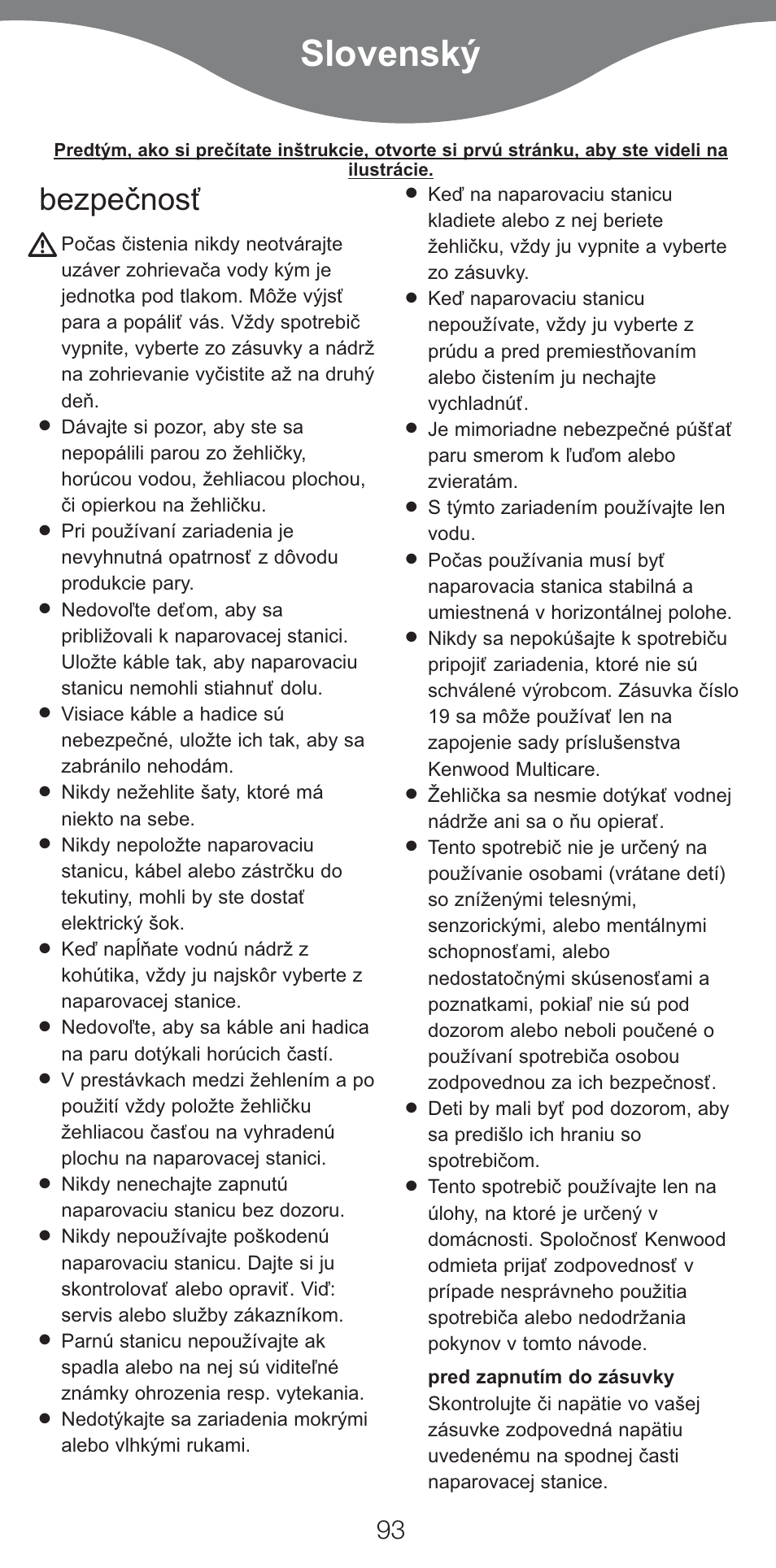 Slovenský, Bezpečnosť | Kenwood IC800 User Manual | Page 96 / 105