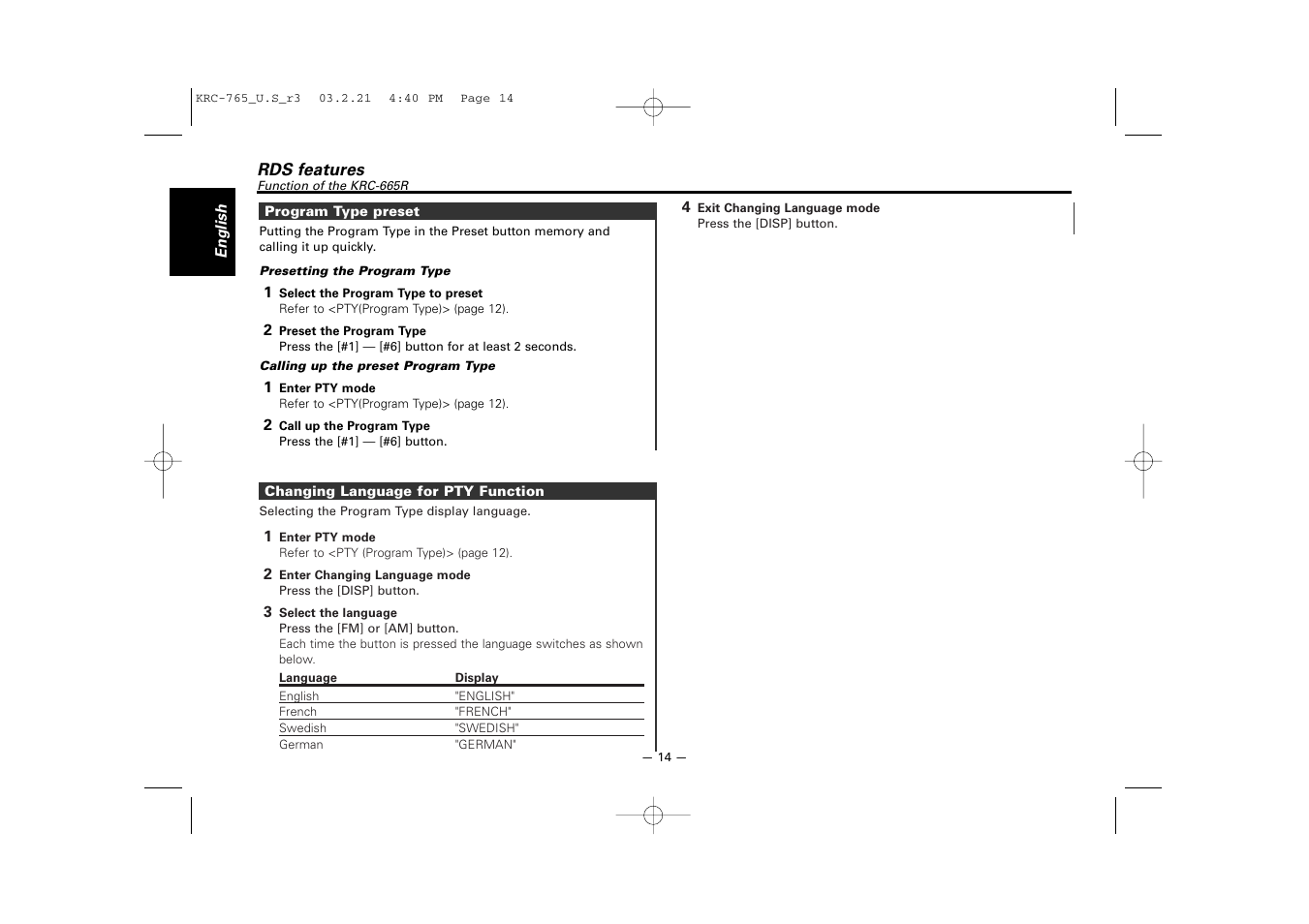 Kenwood KRC-765 User Manual | Page 14 / 42