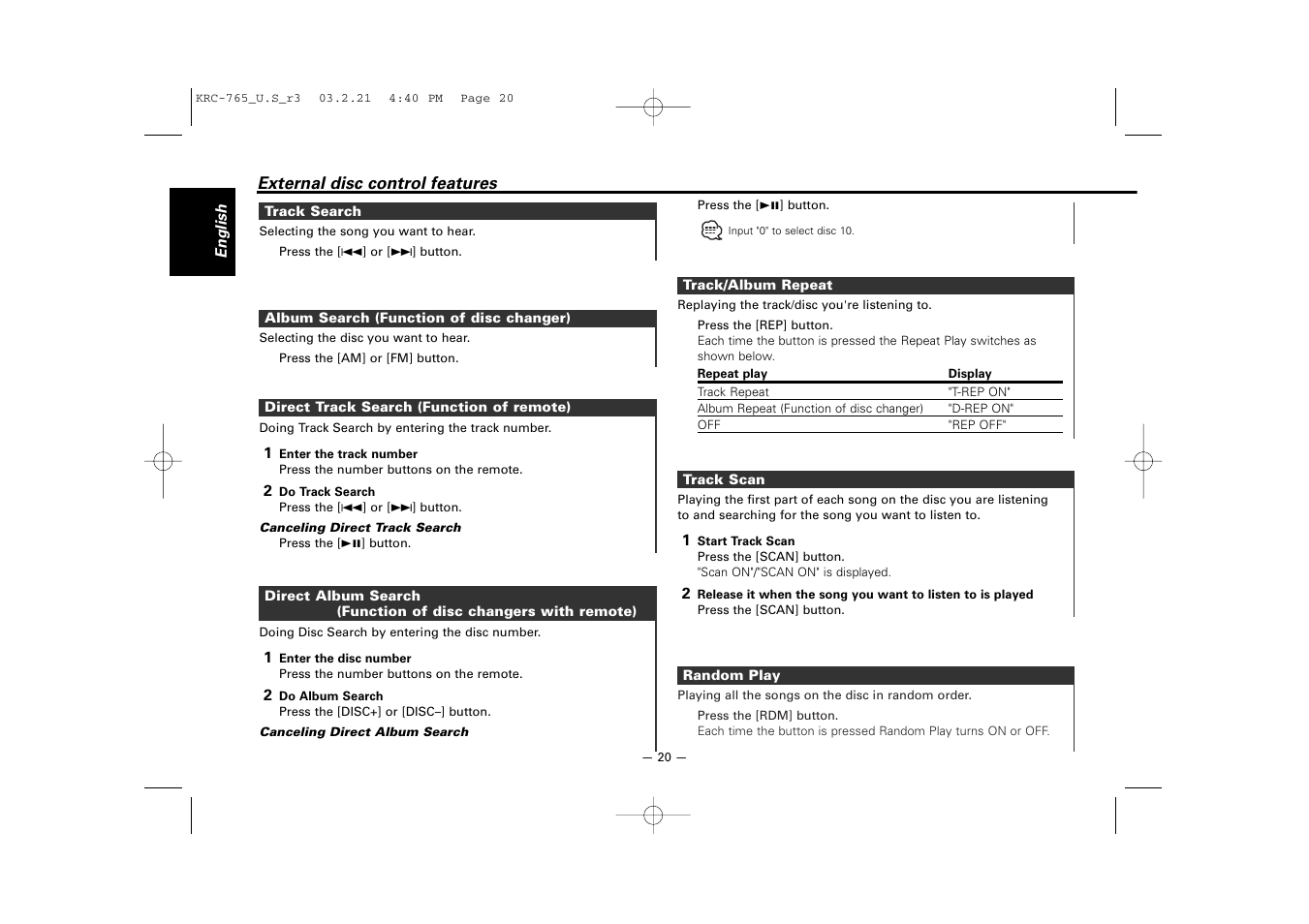 Kenwood KRC-765 User Manual | Page 20 / 42