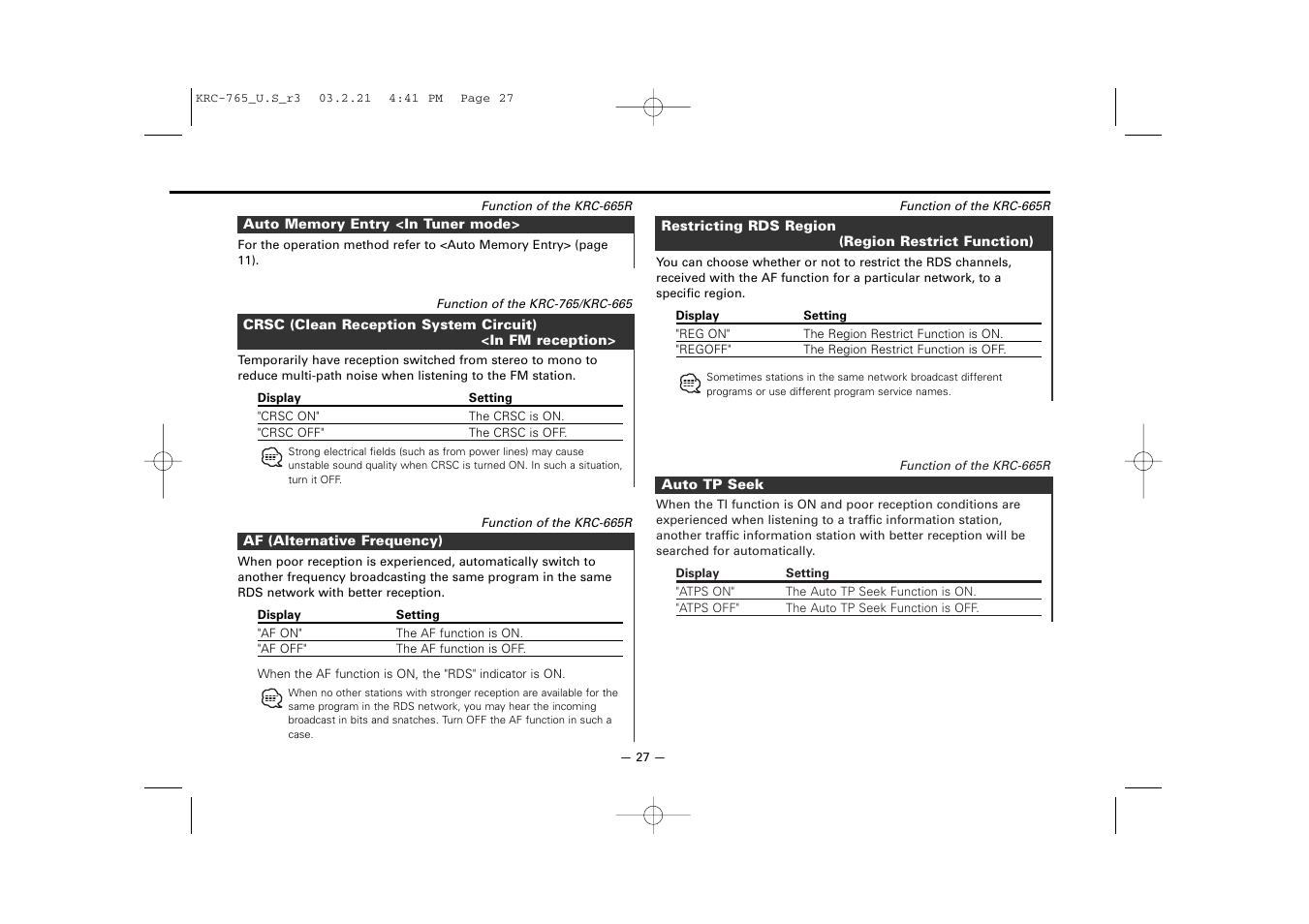 Kenwood KRC-765 User Manual | Page 27 / 42