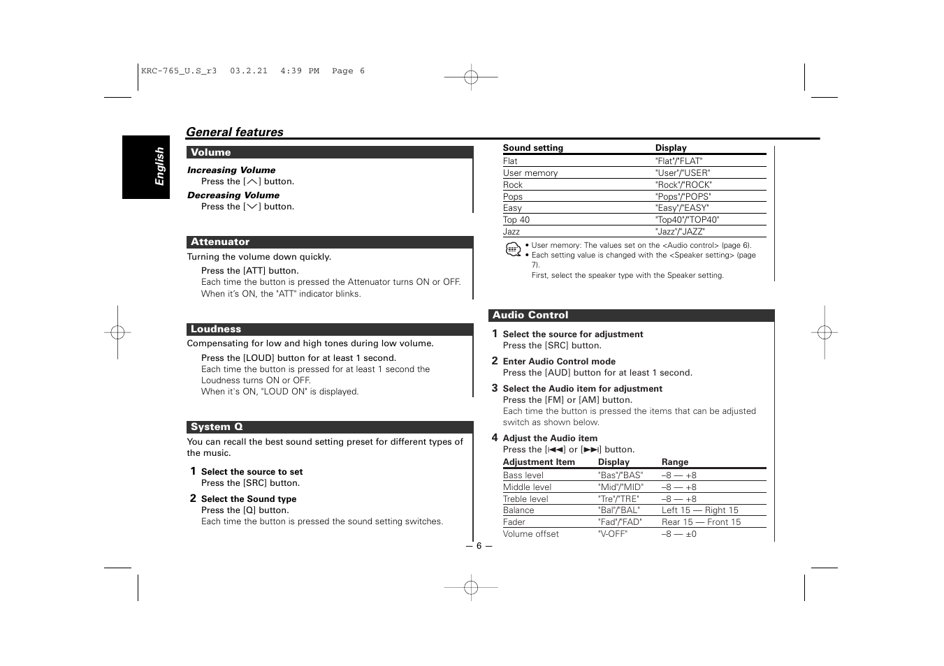 Kenwood KRC-765 User Manual | Page 6 / 42