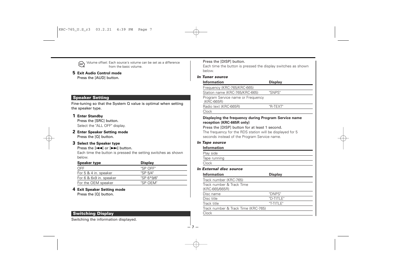 Kenwood KRC-765 User Manual | Page 7 / 42