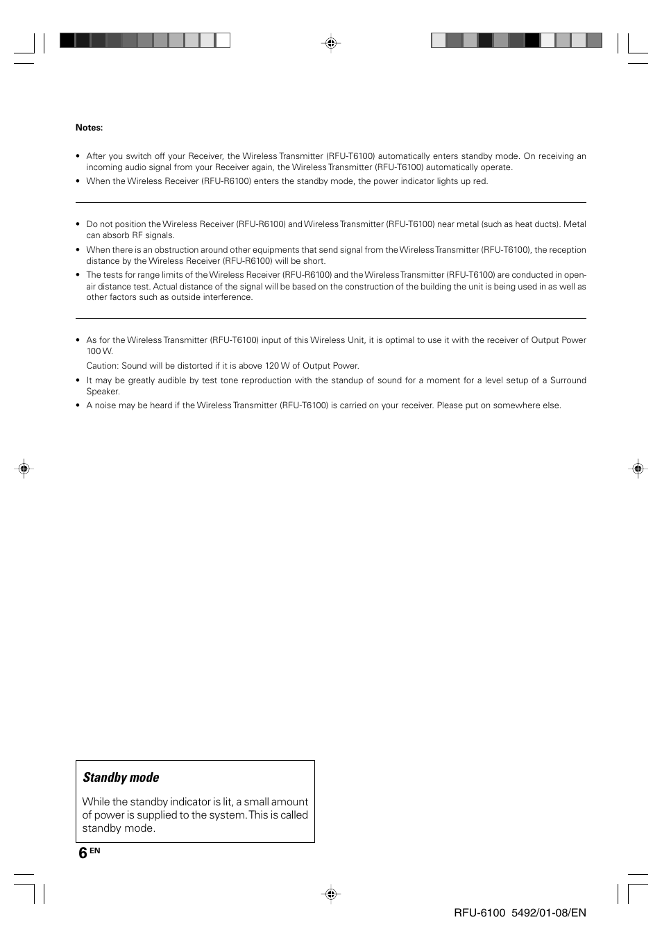 Standby mode | Kenwood RFU-6100 User Manual | Page 6 / 8