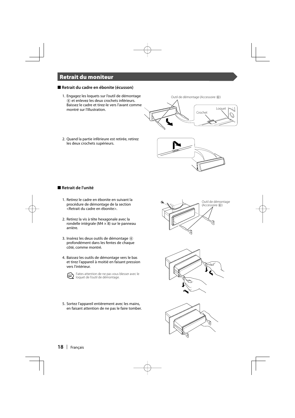 Retrait du moniteur | Kenwood KVT-647DVD User Manual | Page 18 / 44