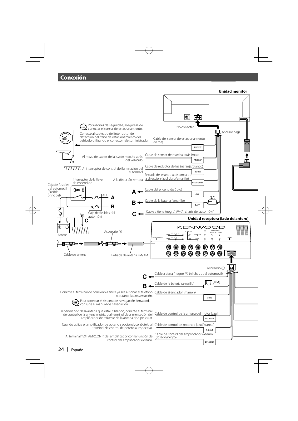 Conexión, Ab c | Kenwood KVT-647DVD User Manual | Page 24 / 44