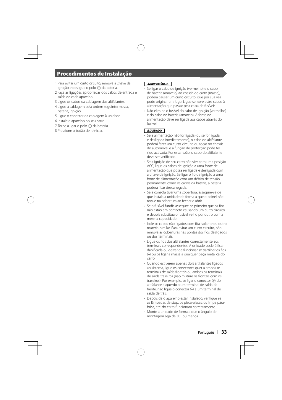 Procedimentos de instalação | Kenwood KVT-647DVD User Manual | Page 33 / 44