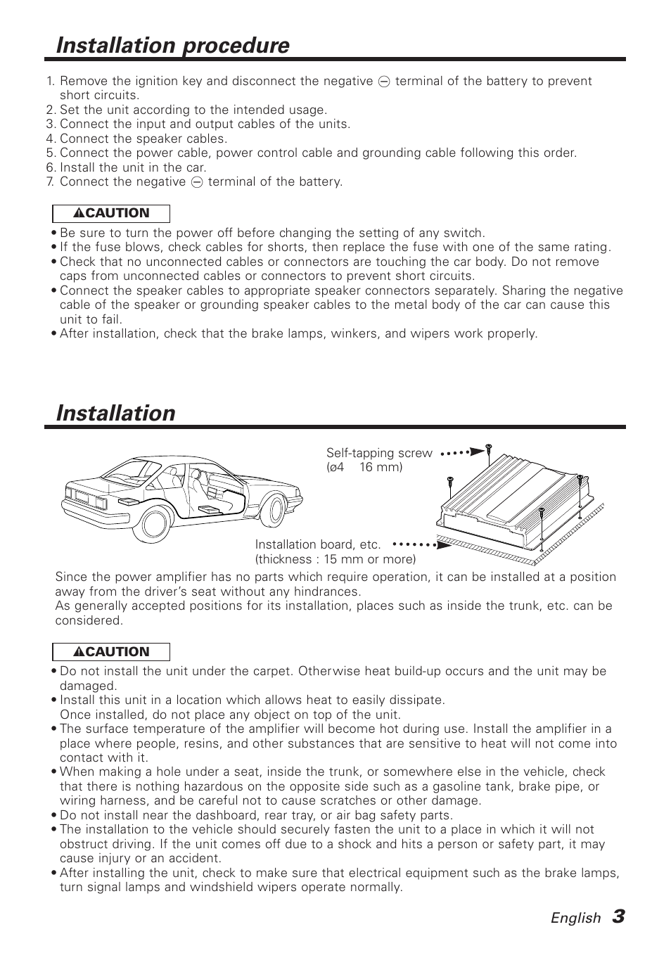 Installation procedure, Installation, Installation procedure installation | Kenwood KAC-718 User Manual | Page 3 / 8