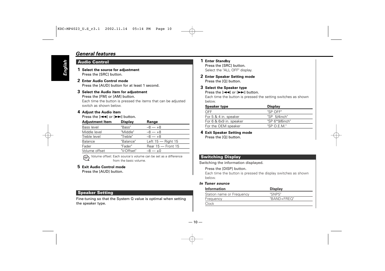 Kenwood KDC-MP4023 User Manual | Page 10 / 32