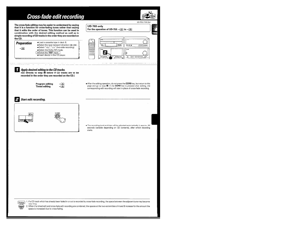 Cross-fade edit recording | Kenwood COMPACT DISC DIGITAL AUDIO UD-703 User Manual | Page 47 / 80