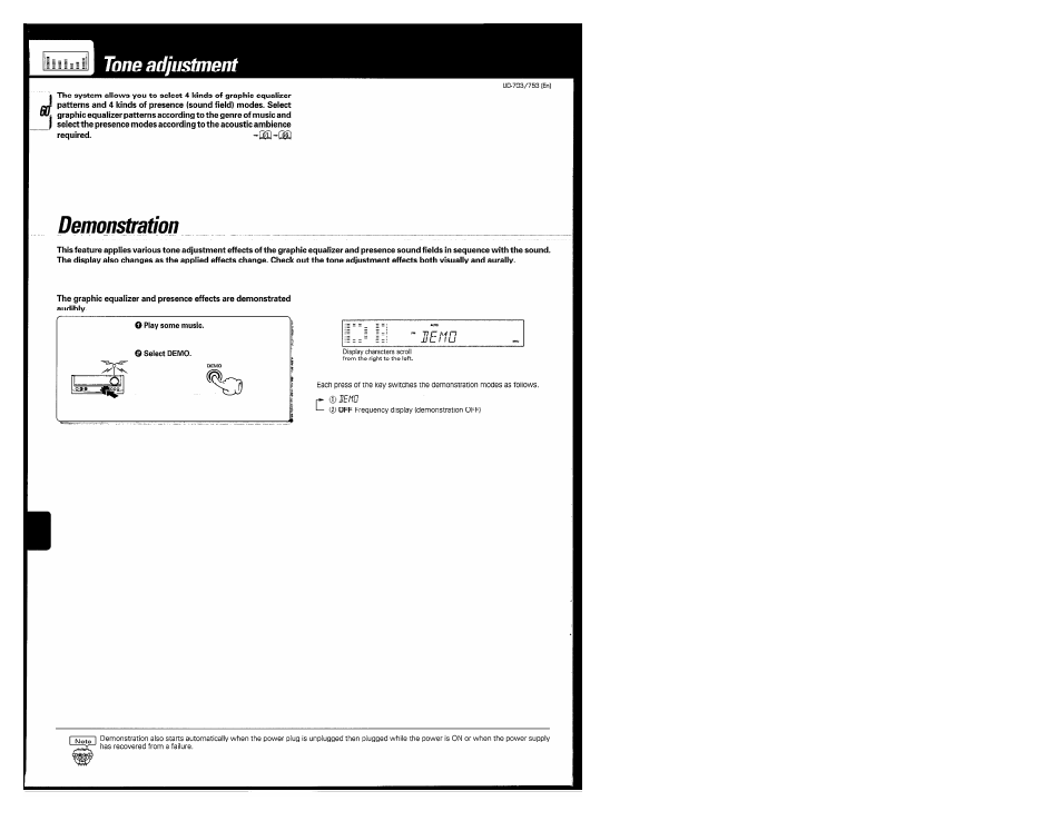 Tone adjustment, Demonstration, Hemo | Kenwood COMPACT DISC DIGITAL AUDIO UD-703 User Manual | Page 60 / 80
