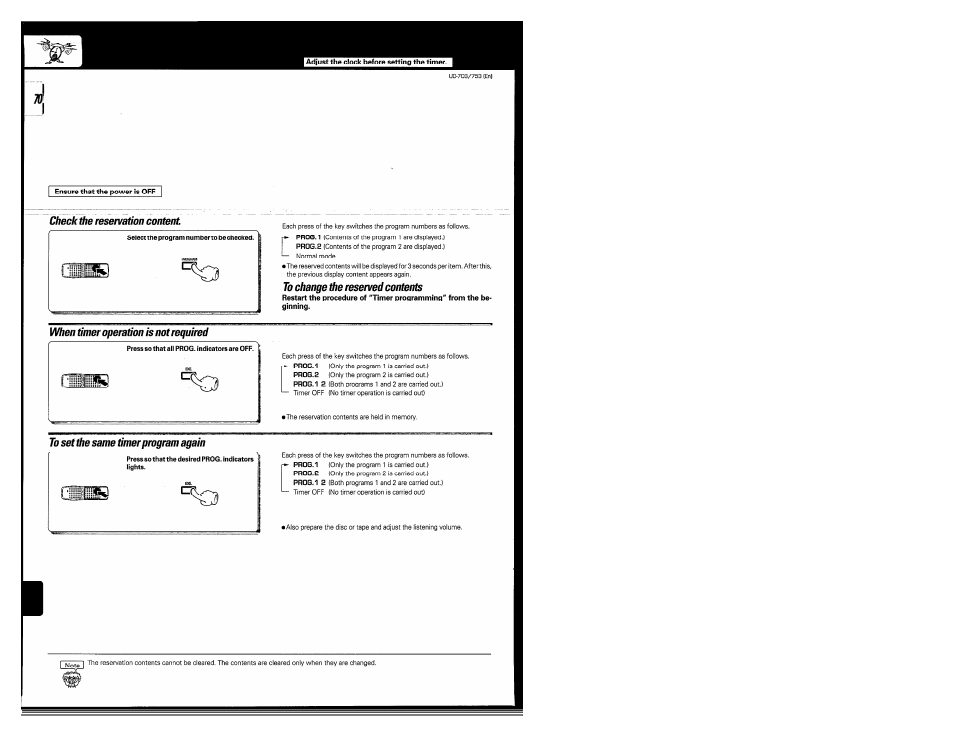 To change the reserved contents, When timer operation is not required, To set the same timer program again | Kenwood COMPACT DISC DIGITAL AUDIO UD-703 User Manual | Page 70 / 80