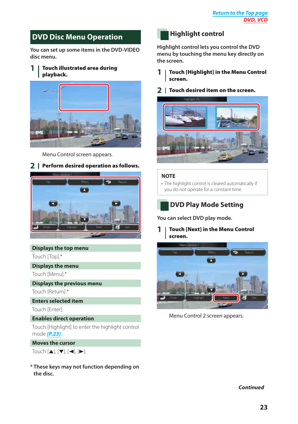 Dvd disc menu operation | Kenwood DNX6980 User Manual | Page 24 / 111