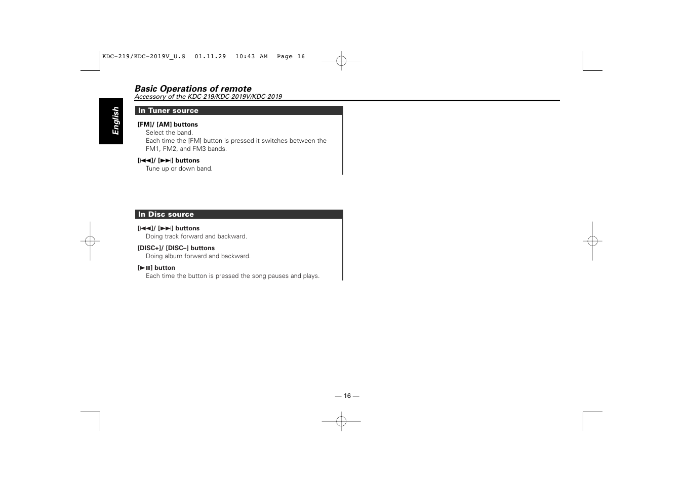 Kenwood KDC-2019V User Manual | Page 16 / 25