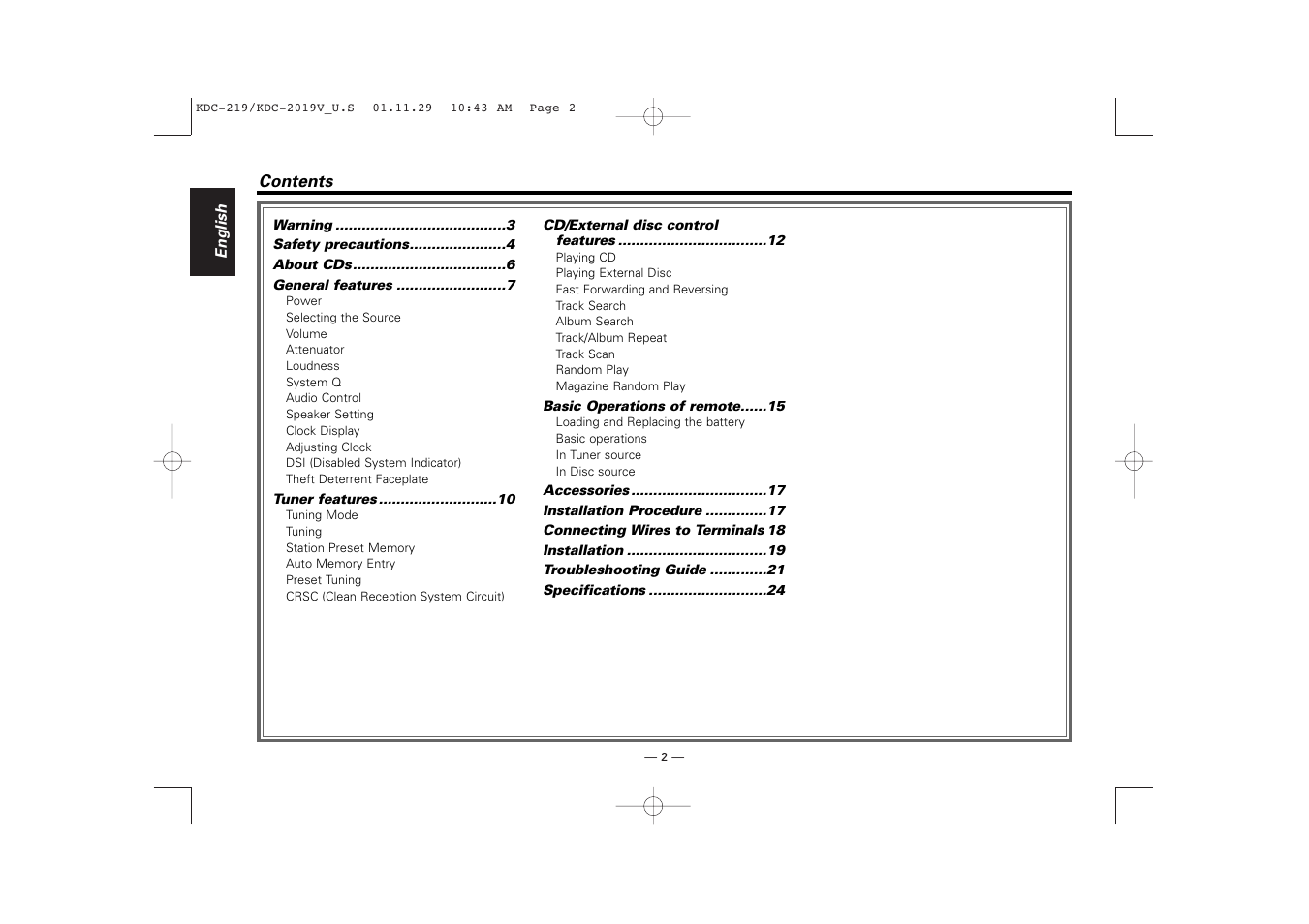 Kenwood KDC-2019V User Manual | Page 2 / 25