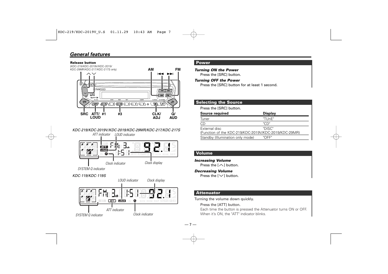 General features | Kenwood KDC-2019V User Manual | Page 7 / 25
