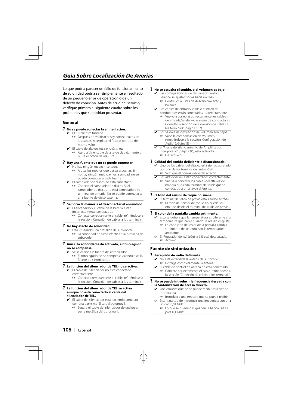 Guia sobre localización de averias | Kenwood EZ500 User Manual | Page 106 / 112
