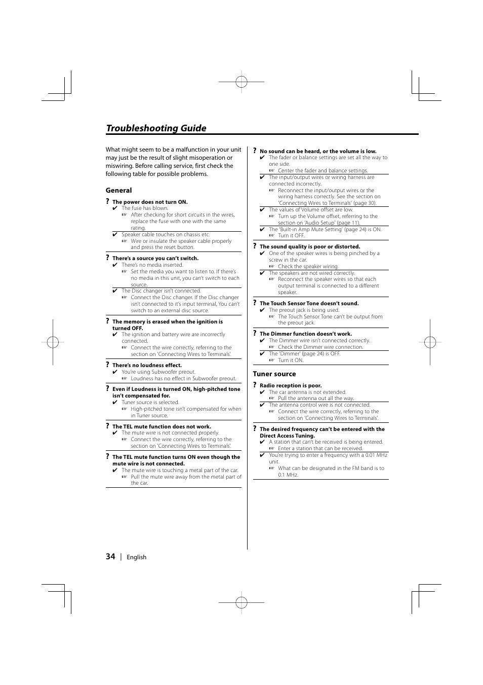 Troubleshooting guide | Kenwood EZ500 User Manual | Page 34 / 112