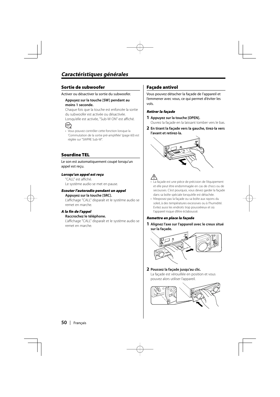 Caractéristiques générales | Kenwood EZ500 User Manual | Page 50 / 112