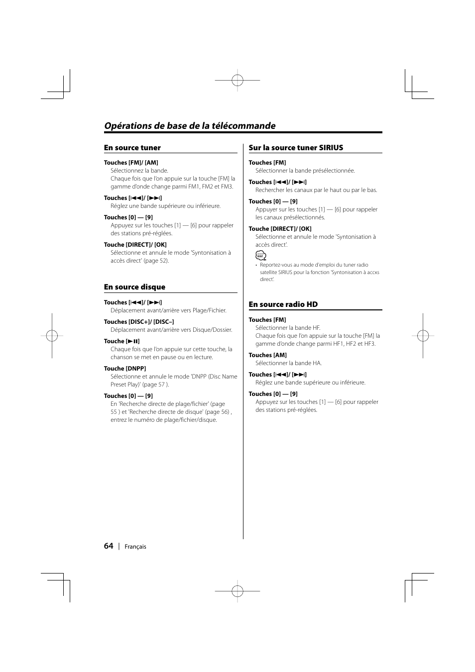Opérations de base de la télécommande | Kenwood EZ500 User Manual | Page 64 / 112