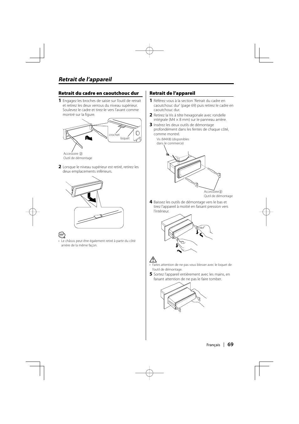 Retrait de l’appareil | Kenwood EZ500 User Manual | Page 69 / 112