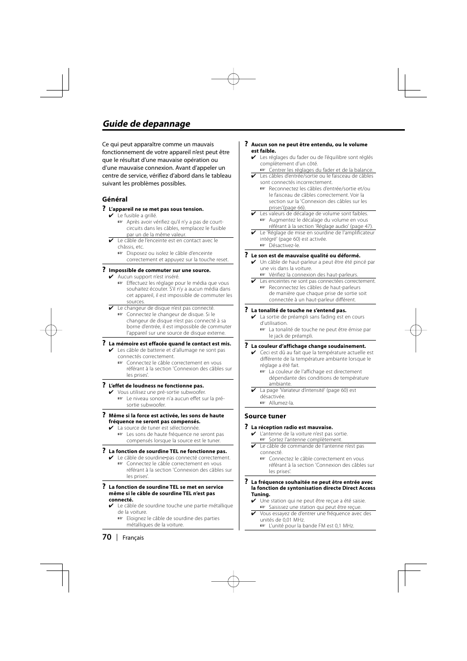 Guide de depannage | Kenwood EZ500 User Manual | Page 70 / 112