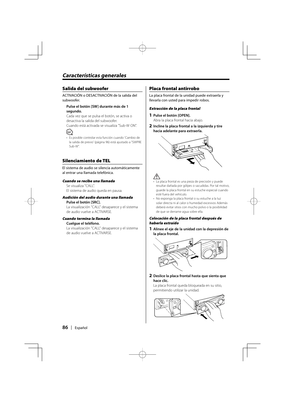 Características generales | Kenwood EZ500 User Manual | Page 86 / 112
