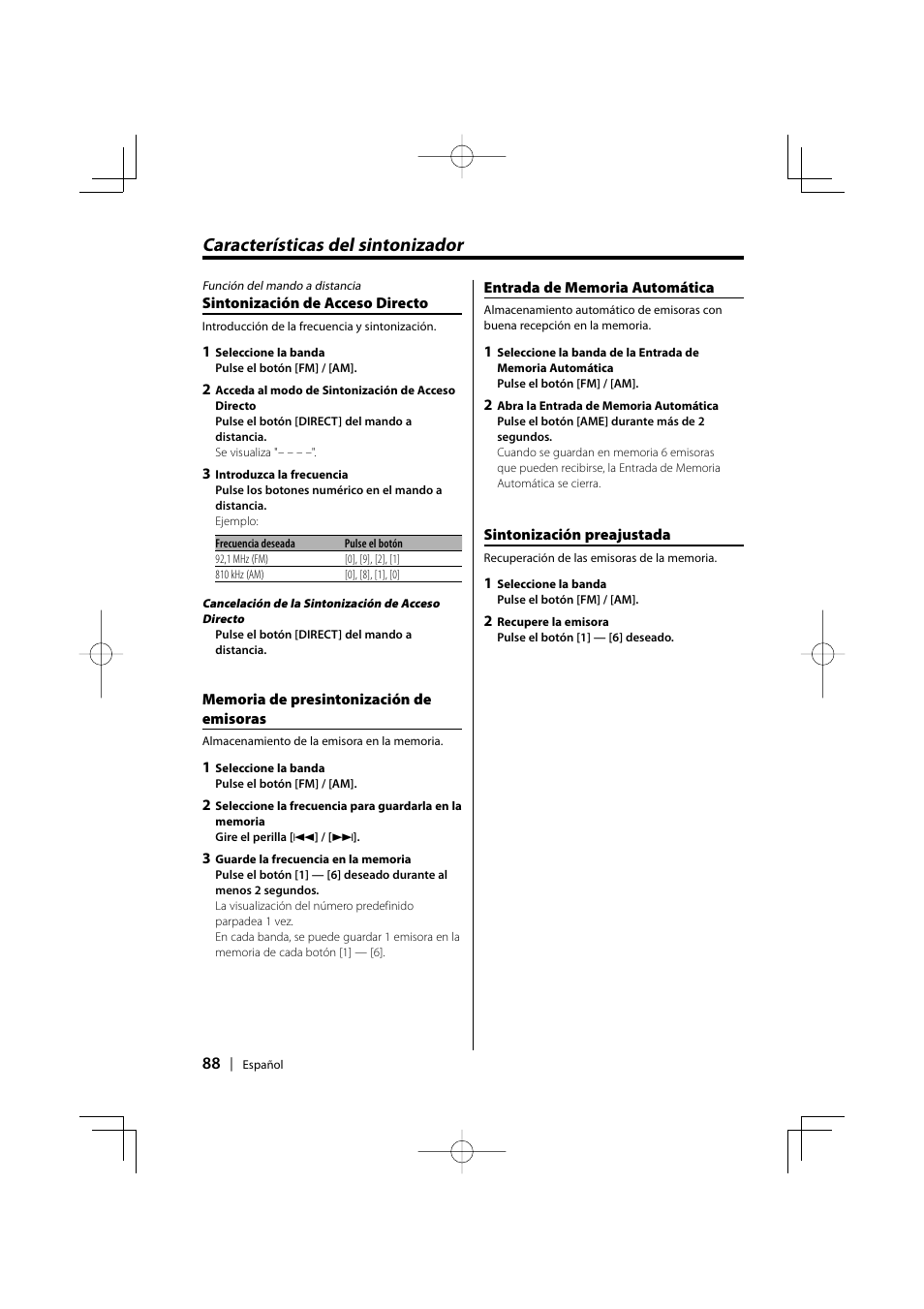 Características del sintonizador | Kenwood EZ500 User Manual | Page 88 / 112