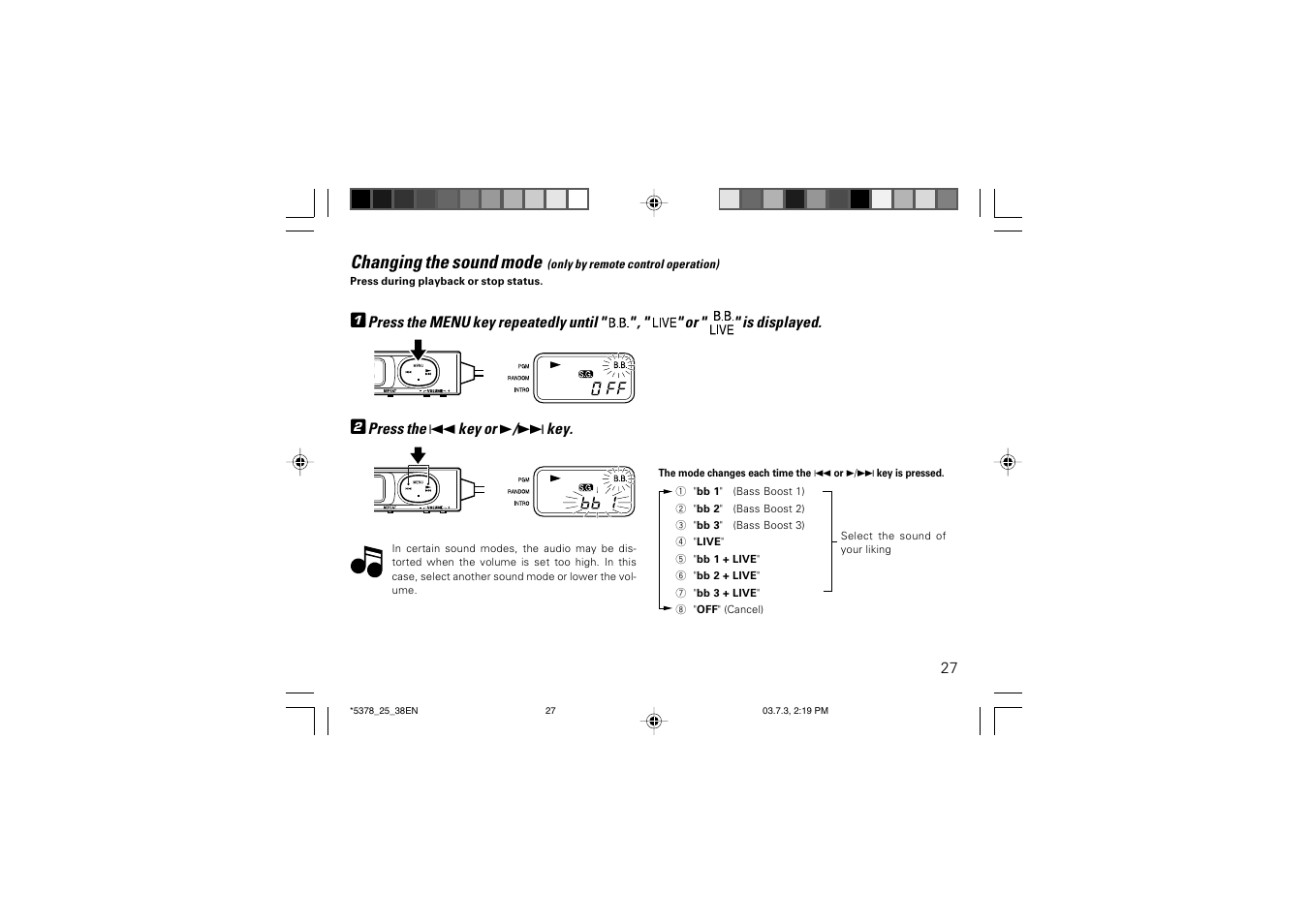 Changing the sound mode | Kenwood DPC-X937 User Manual | Page 27 / 44
