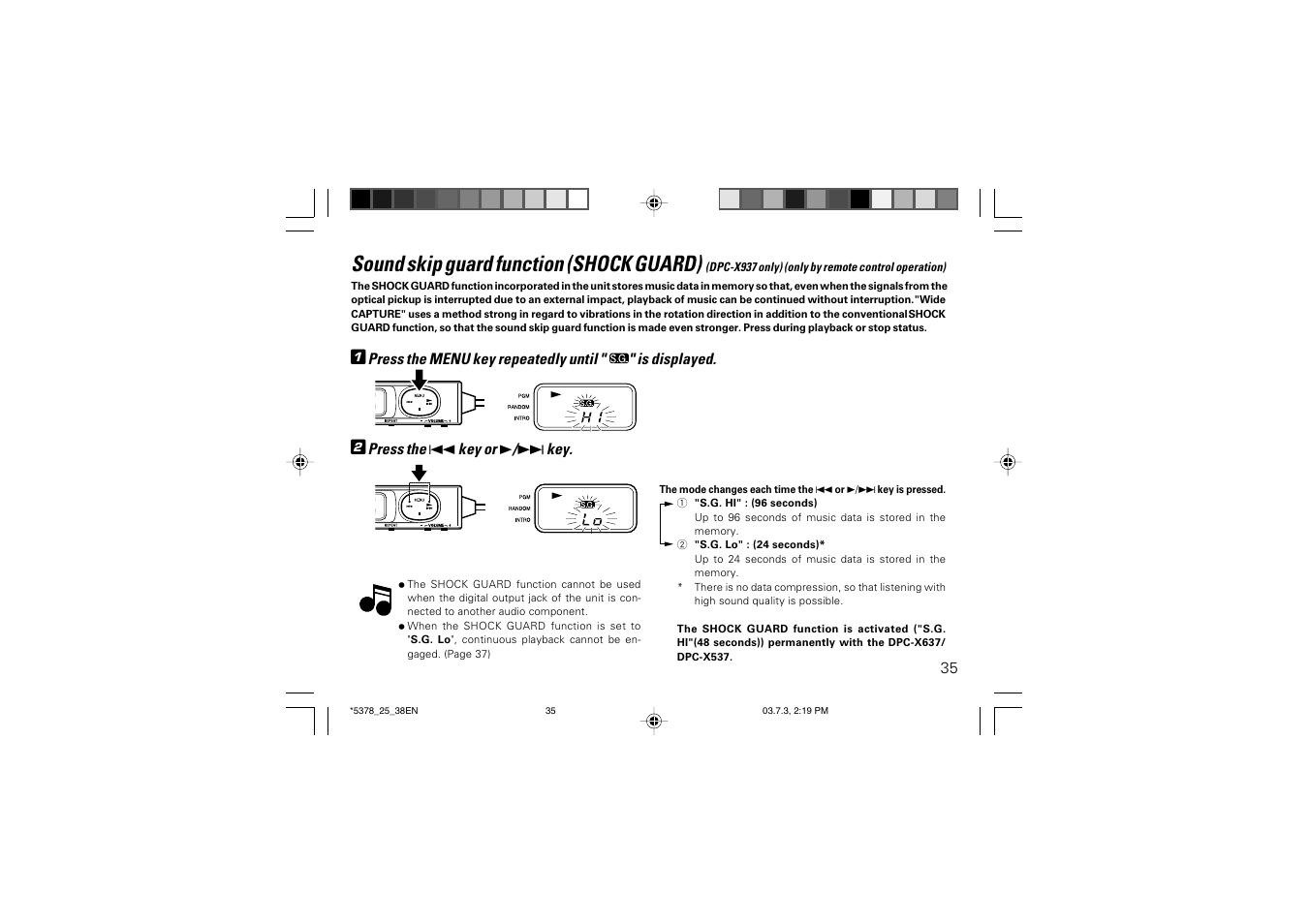 Sound skip guard function (shock guard) | Kenwood DPC-X937 User Manual | Page 35 / 44