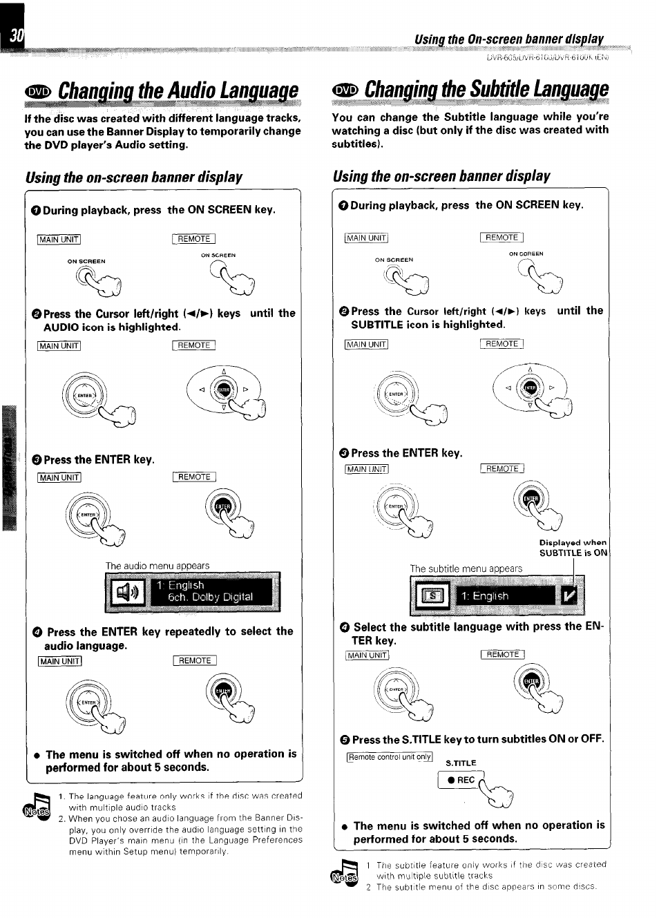 Using the on-screen banner display, English | Kenwood DVR-6100 User Manual | Page 30 / 76