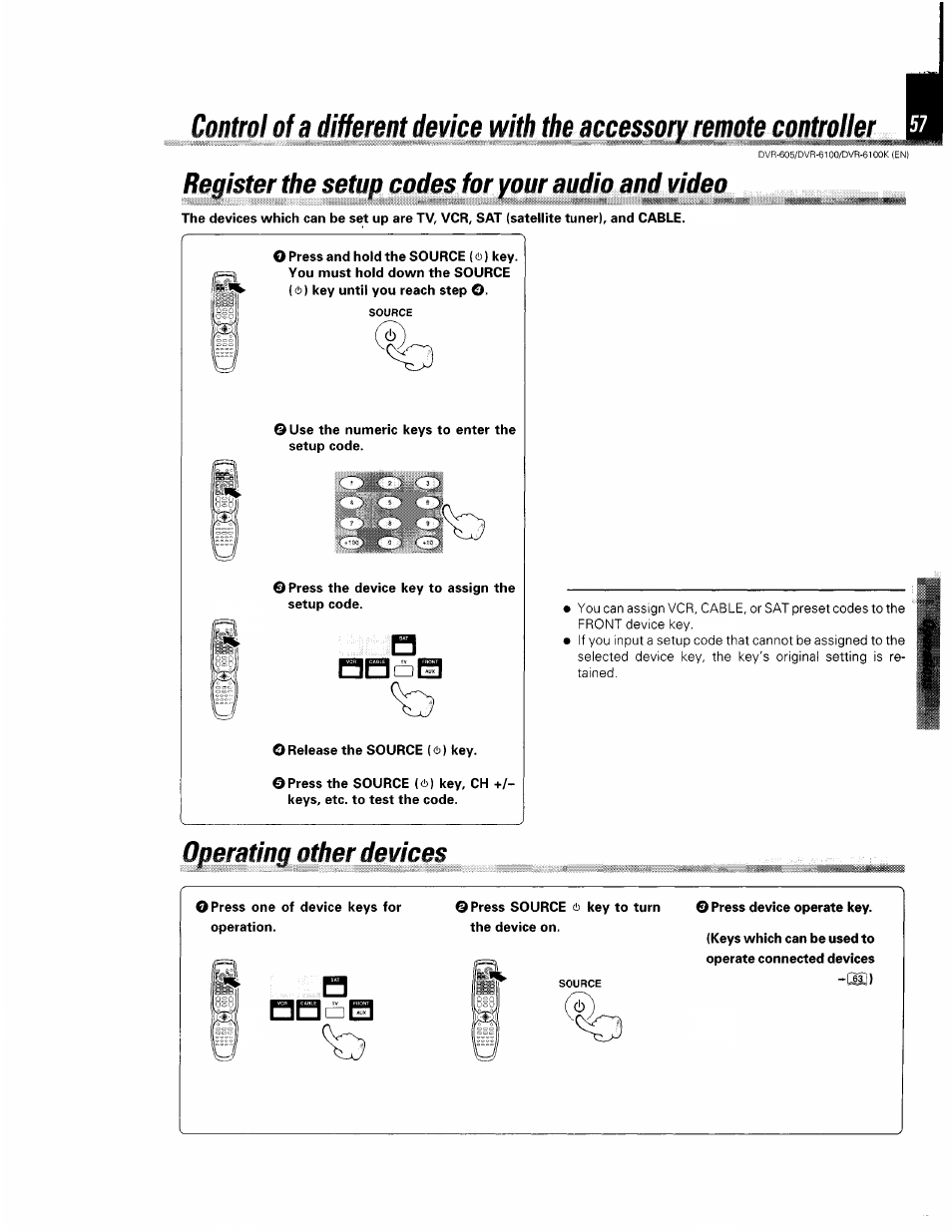 Register the setup nodes for your audio and video, R il 1, Operating other devices | Register the setup codes for your audio and video, Dperating other devices | Kenwood DVR-6100 User Manual | Page 57 / 76