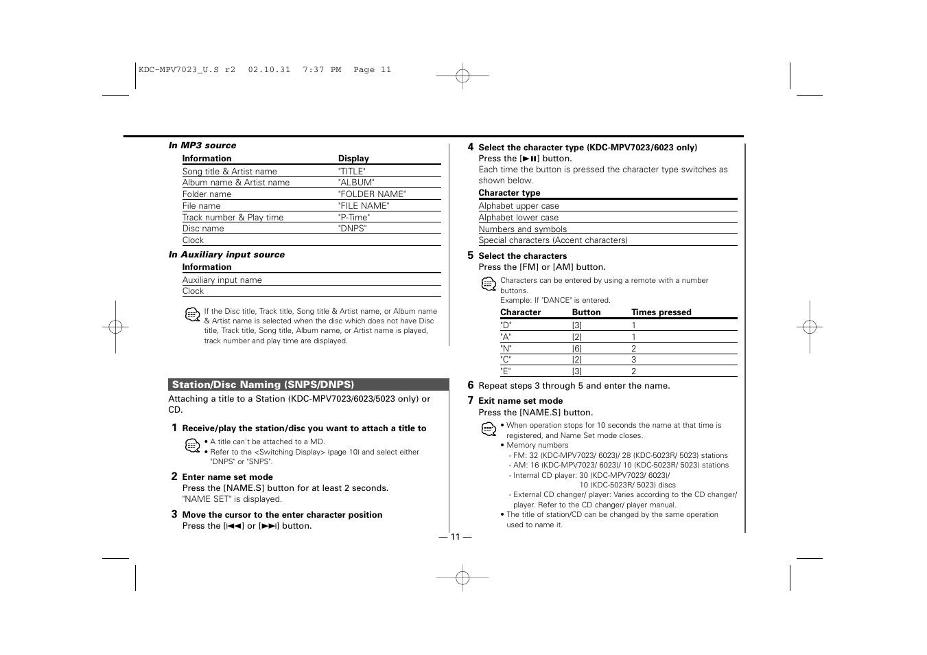 Kenwood KDC-MPV7023 User Manual | Page 11 / 44