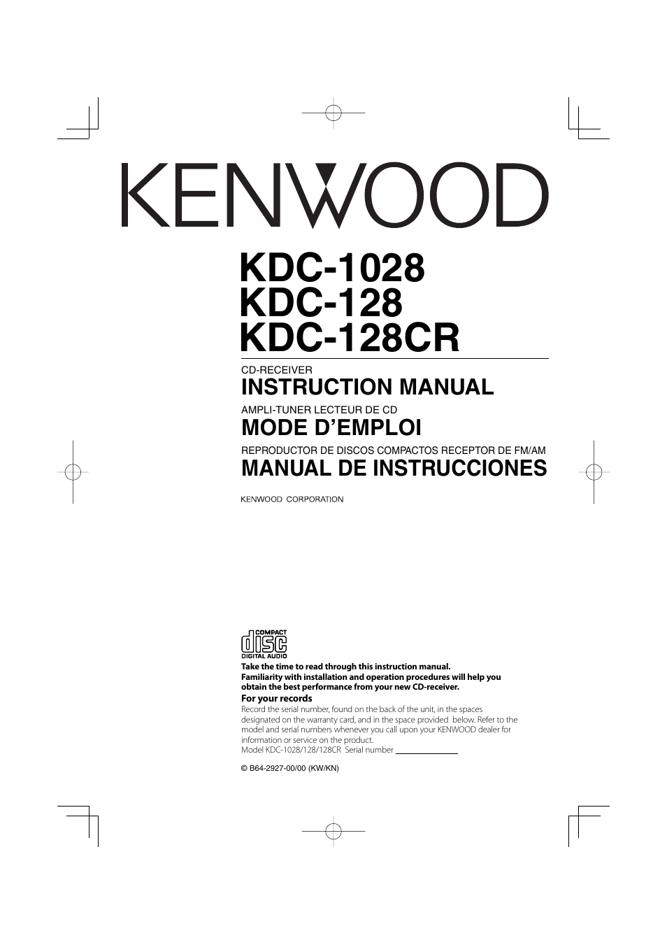Kenwood KDC-128CR User Manual | 72 pages