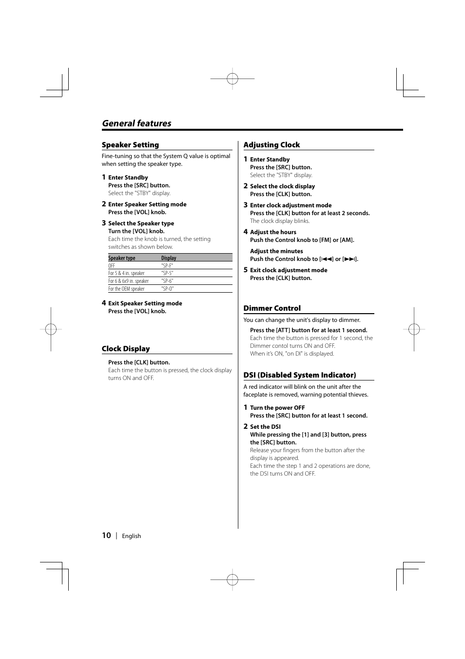 General features | Kenwood KDC-128CR User Manual | Page 10 / 72