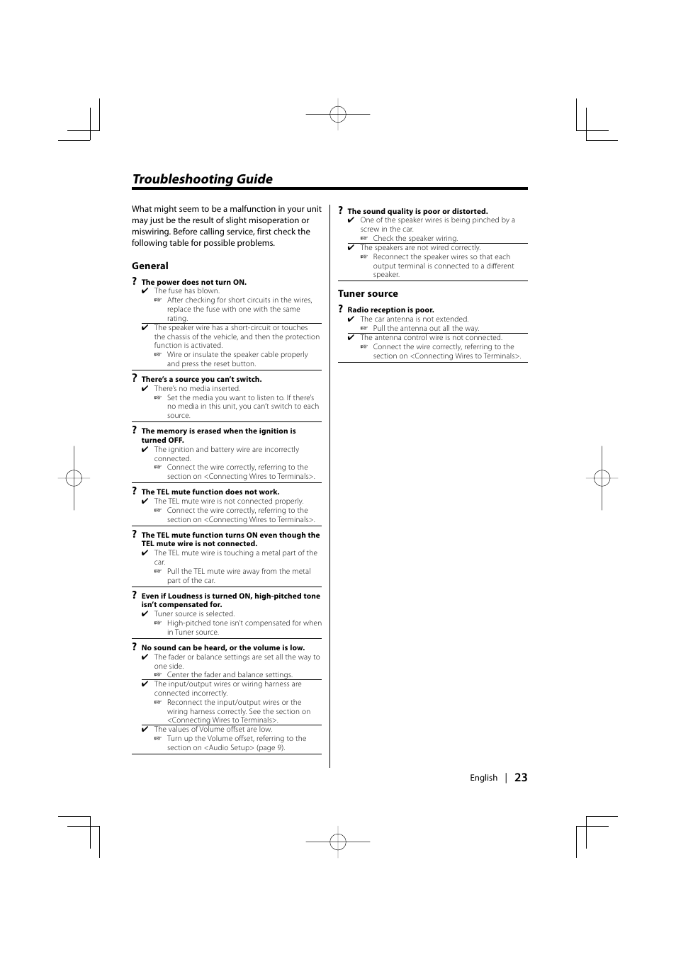 Troubleshooting guide | Kenwood KDC-128CR User Manual | Page 23 / 72