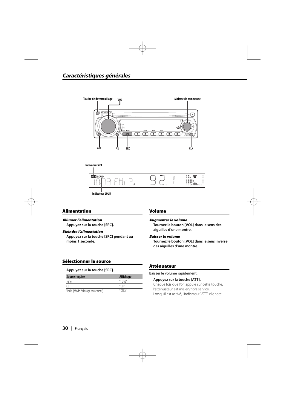Caractéristiques générales | Kenwood KDC-128CR User Manual | Page 30 / 72