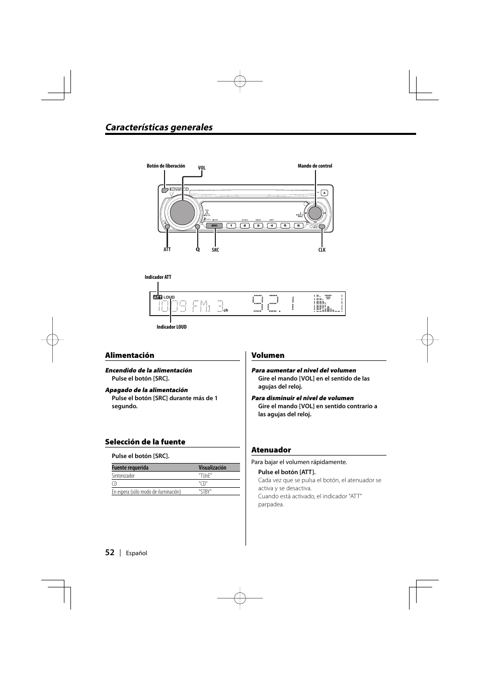 Características generales | Kenwood KDC-128CR User Manual | Page 52 / 72