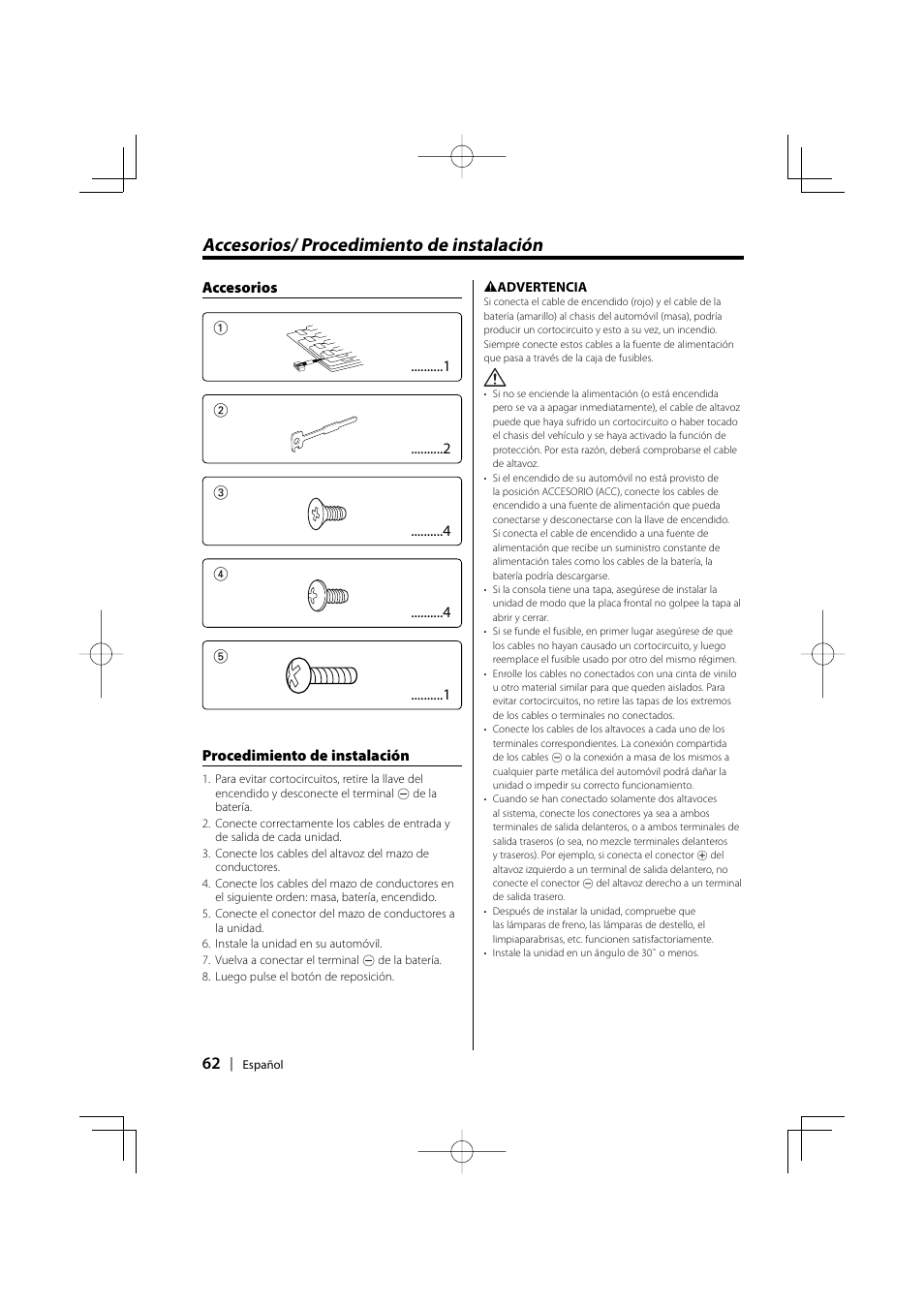 Accesorios/ procedimiento de instalación | Kenwood KDC-128CR User Manual | Page 62 / 72