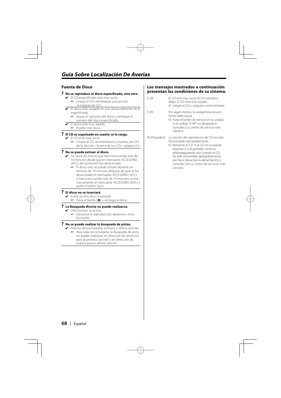 Guia sobre localización de averias | Kenwood KDC-128CR User Manual | Page 68 / 72