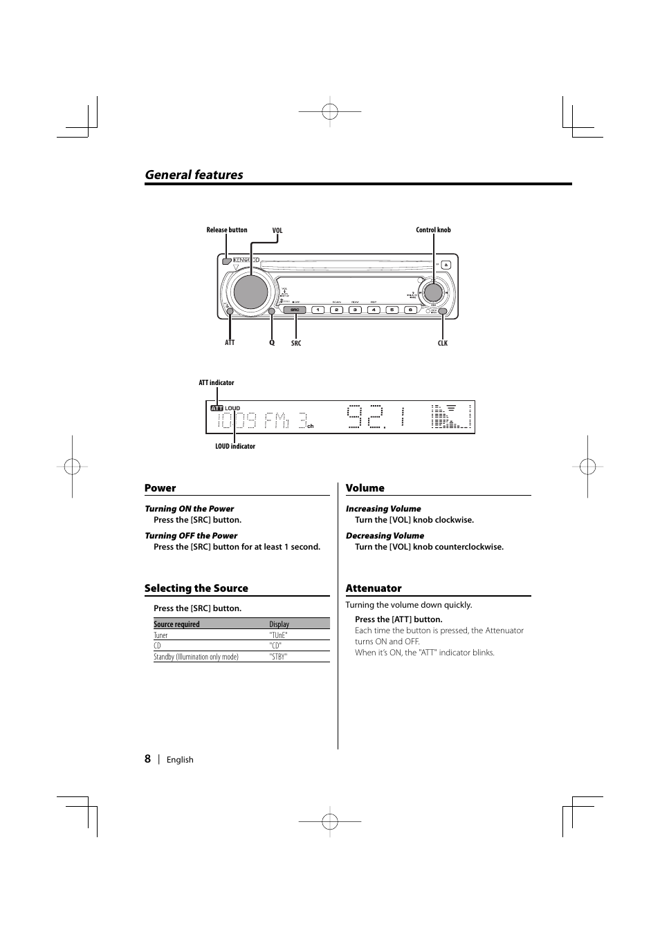 General features | Kenwood KDC-128CR User Manual | Page 8 / 72